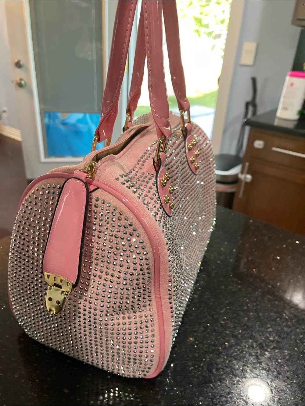 Pink Crystal-Embellished Satchel Bag - Picture 3 of 13